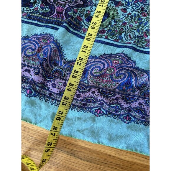 VTG 90’s FENDI Silk Scarf 38” Square Turquoise Blue Purple Tree Of Life Peacock - Picture 4 of 6